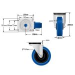 160mm Blue Elastic Rubber Castors (Set of 4)