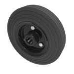 200mm Black Steel Centre, Rubber Tyre Trolley Wheel 1" (25.4mm) Roller Bearing Bore - 200Kg