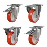 125mm Polyurethane/Nylon Brake & Fixed (Set of 4)