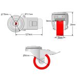 80mm Red Polyurethane Single Bolt Hole Fitting Castors (Set of 4)