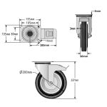 Puncture Proof Pneumatic Equivalent Castor 200mm Swivel & Brake Steel Centred