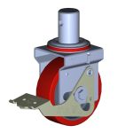 125mm Scaffold Castor Polyurethane Wheel, Total Stop Brake with Solid Plug Fitting 38mm