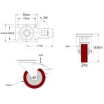 100mm Red Polyurethane Castors (Set of 4) 75x45 Bolt Centres (90kg)