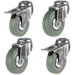 125mm Grey Non-Marking Rubber Economy Single Bolt Hole Fitting Castors (Set of 4)