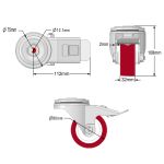 80mm Stainless Steel Single Bolt Hole Fitting Swivel & Braked Castors with Maroon Polyurethane/Nylon Wheel Set of 4 (300Kg per Set)